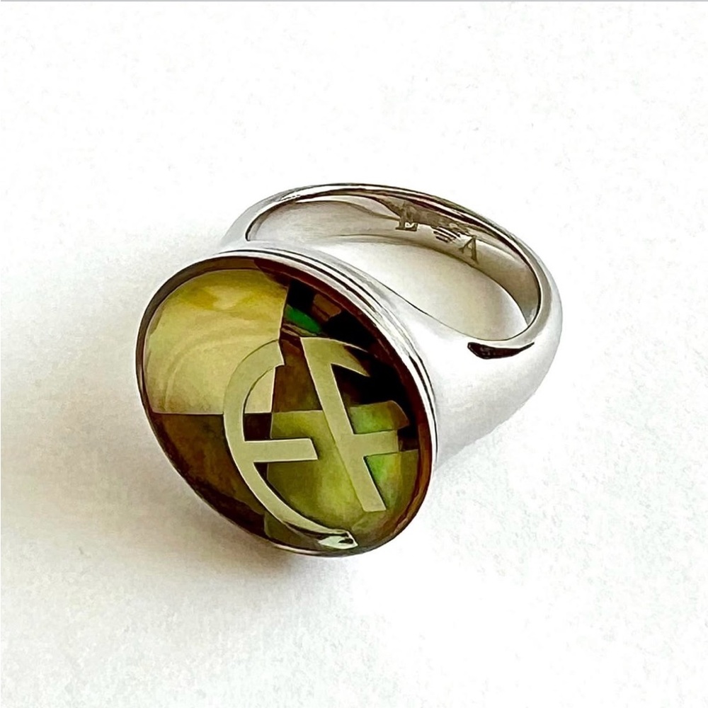 Emporio Armani EA Logo Stainless Steel Signet Ring 5.5 New in Box